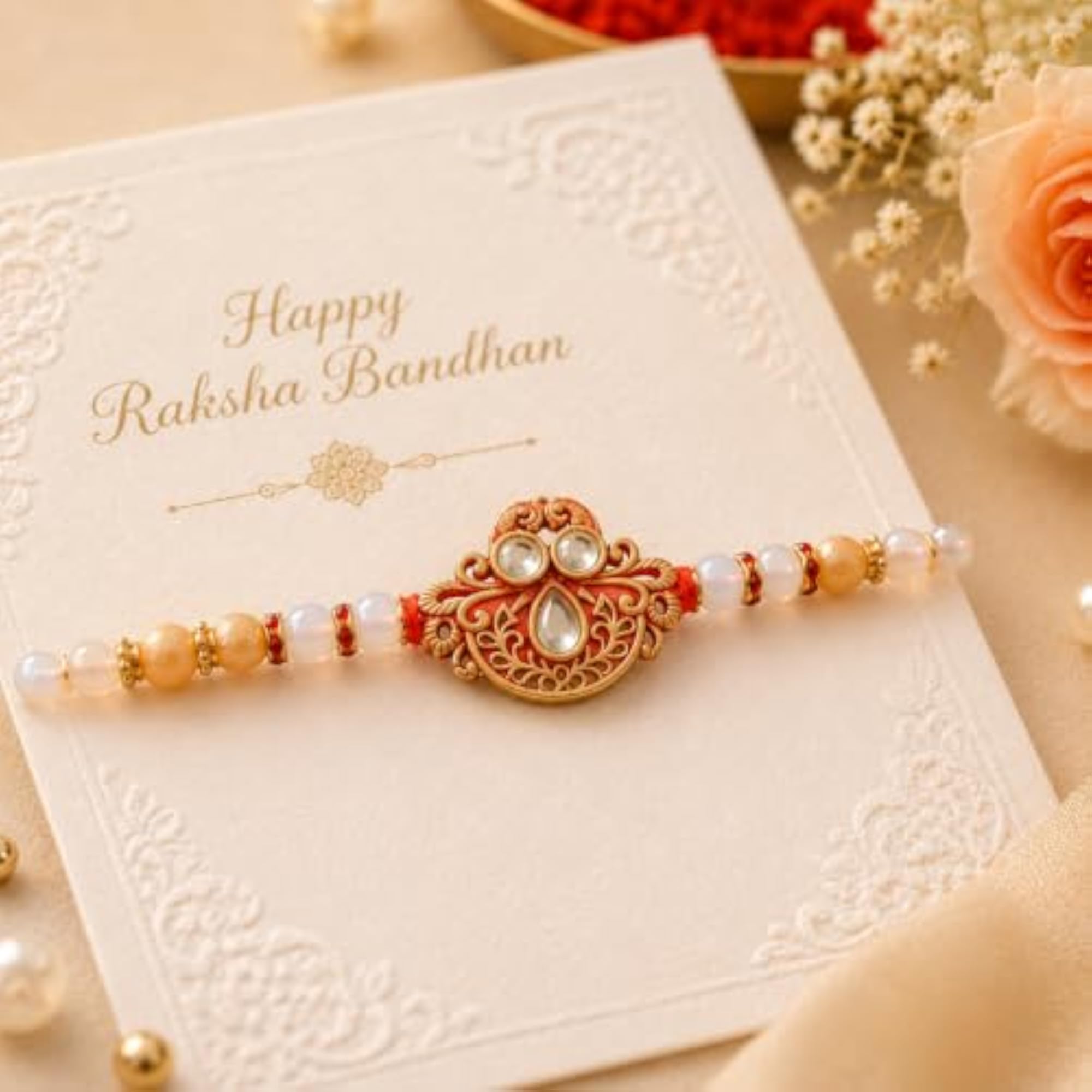 Handmade Rakhi Set with MDF Stand, Fancy Bhabhiyya Gift